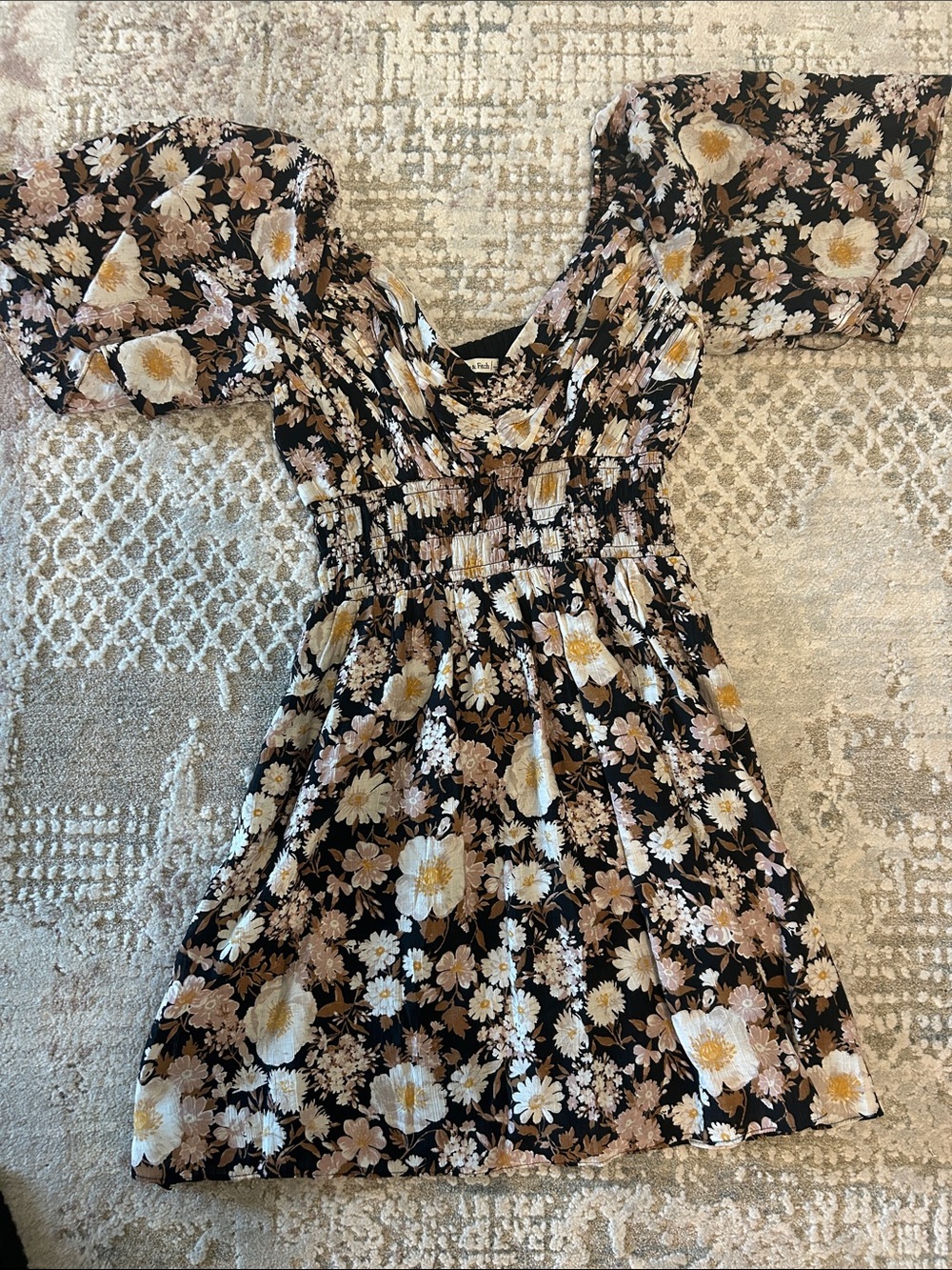 Abercrombie & Fitch Black Floral Mini Dress with White and Yellow Flowers